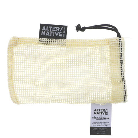 Bamboo Rectangle Soap Dish & Cotton Soap Bag