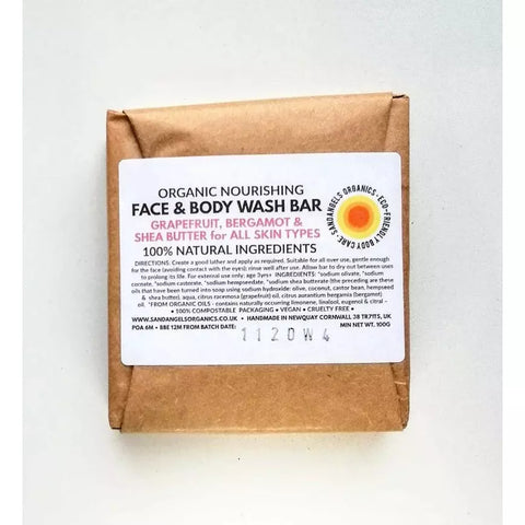 Cleansing Face & Body Wash Bar | Organic | Grapefruit, Bergamot and Shea Butter | Sand Angels