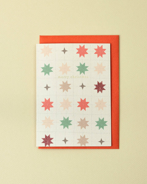 Merry Christmas Patchwork Quilted Stars Greetings Card