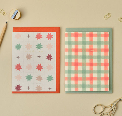 Merry Christmas Patchwork Quilted Stars Greetings Card