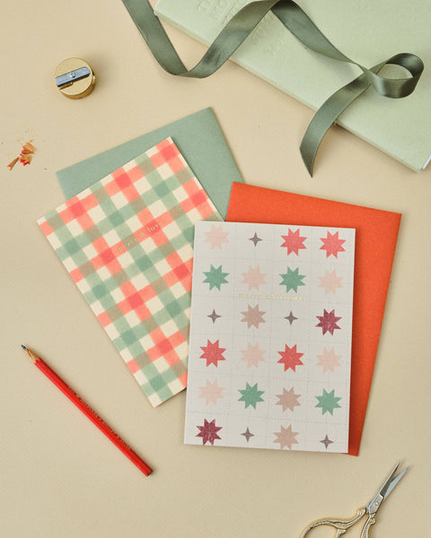 Merry Christmas Patchwork Quilted Stars Greetings Card