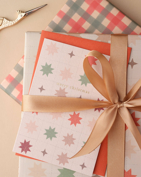 Merry Christmas Patchwork Quilted Stars Greetings Card