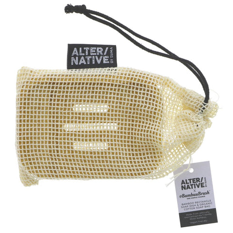 Bamboo Rectangle Soap Dish & Cotton Soap Bag