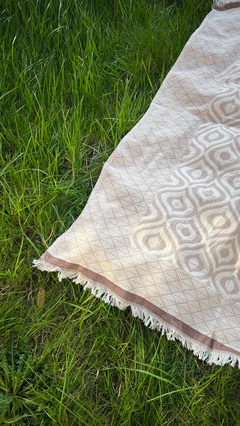 Cotton Throw Blanket | Beige & Brown