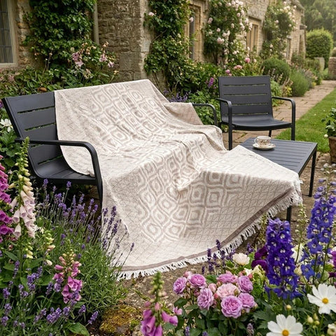 Cotton Throw Blanket | Beige & Brown