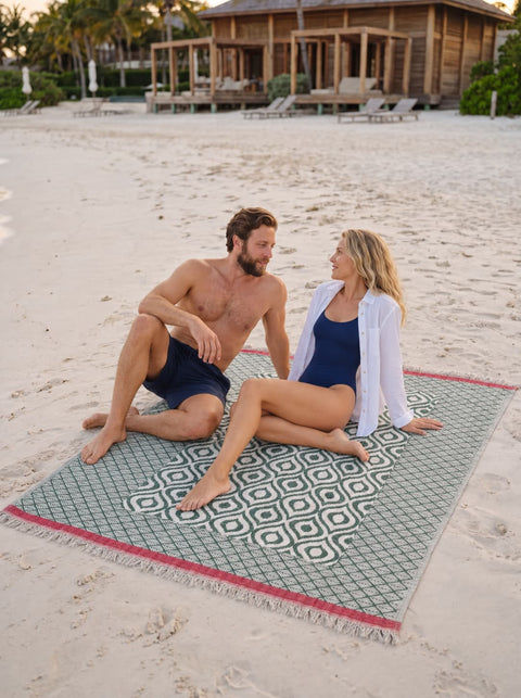 Cotton Throw Blanket | Green & Red