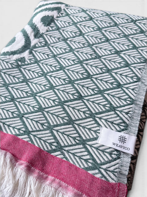 Cotton Throw Blanket | Green & Red