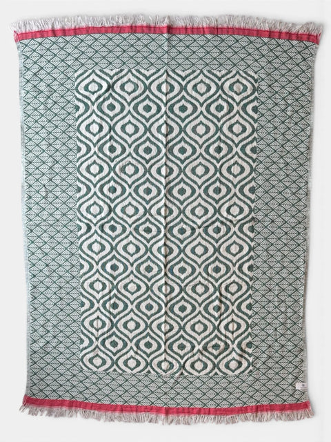 Cotton Throw Blanket | Green & Red