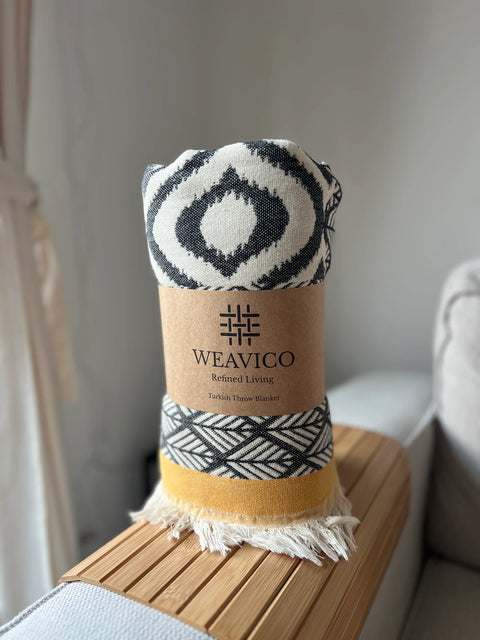 Cotton Throw Blanket | Black & Mustard