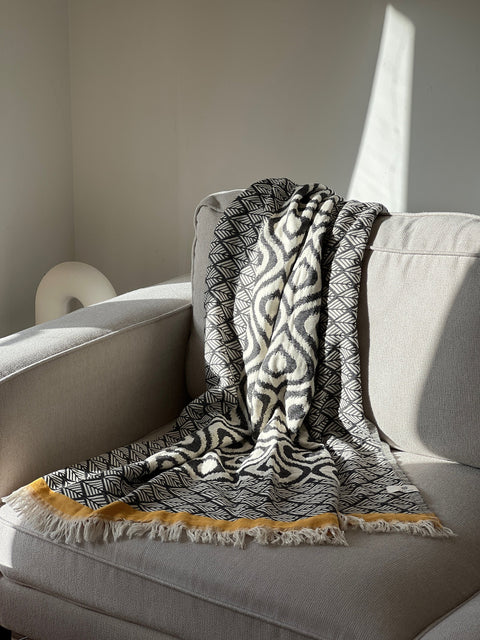 Cotton Throw Blanket | Black & Mustard