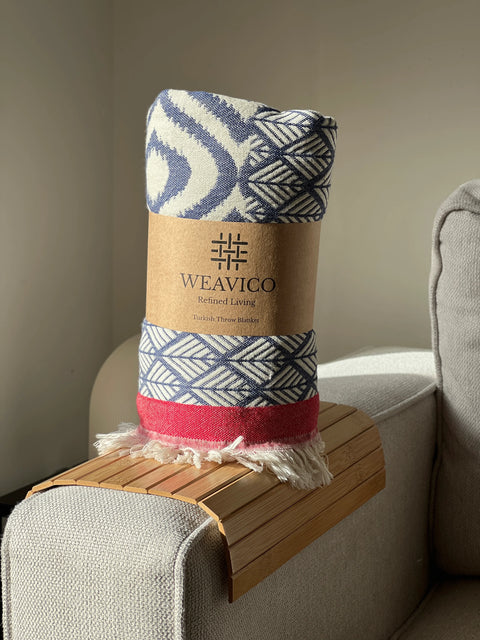 Cotton Throw Blanket | Navy & Red