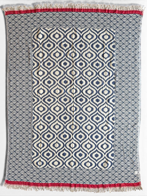 Cotton Throw Blanket | Navy & Red