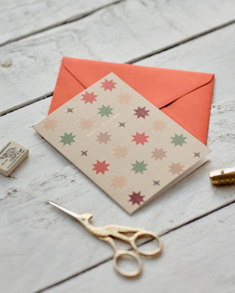 Merry Christmas Patchwork Quilted Stars Greetings Card