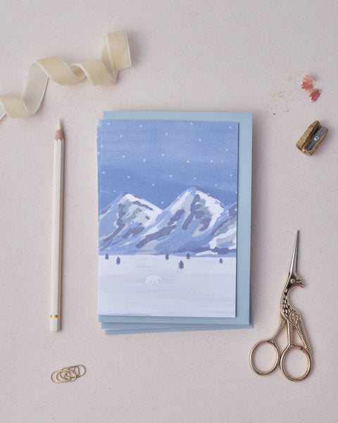 Snowy Mountains Polar Bear Christmas Greetings Card