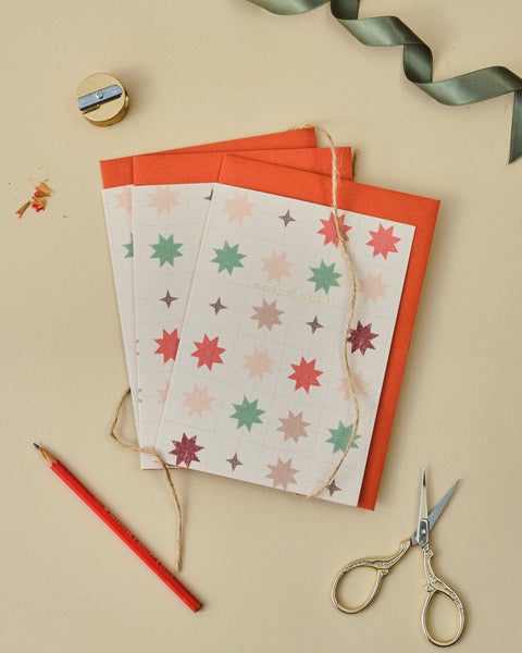 Merry Christmas Patchwork Quilted Stars Greetings Card