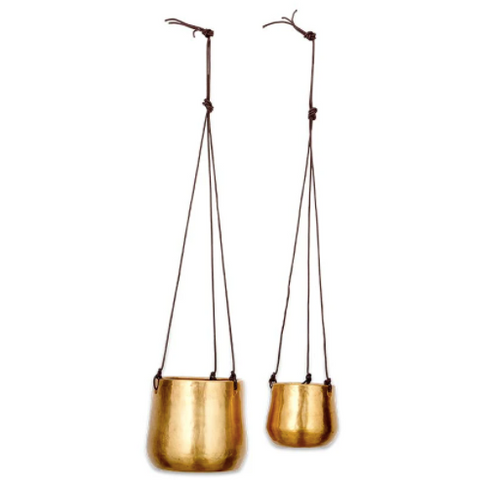 Atsu Brass Hanging Planter, Large | Nkuku