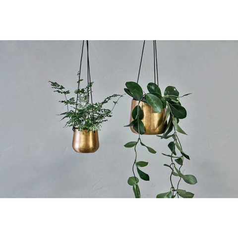 Atsu Brass Hanging Planter, Large | Nkuku