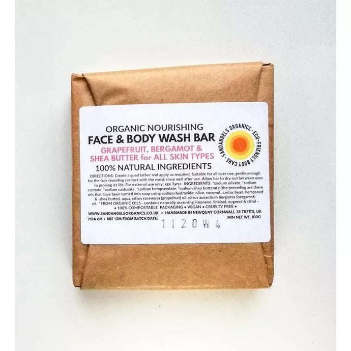Cleansing Face & Body Wash Bar | Organic | Grapefruit, Bergamot and Shea Butter | Sand Angels